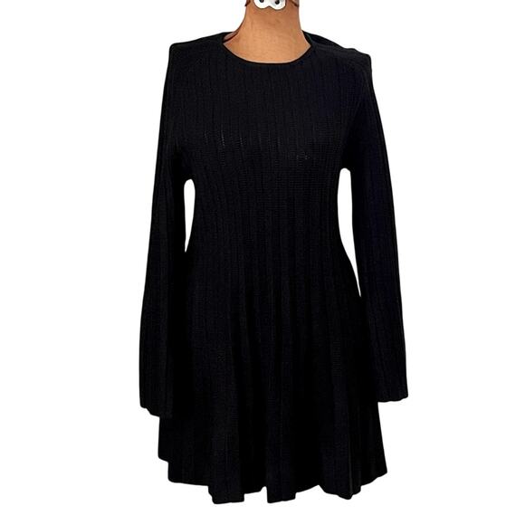 Pomander Place Sz S Adi Sweater Dress Black Fit & Flare Stretch Edgy Minimalist - Picture 2 of 14